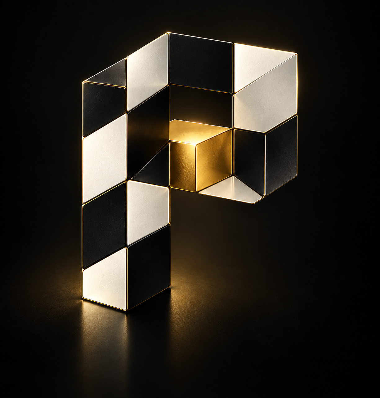 PLANERGY Master P — sculptural black and ivory panels with a luminous gold centre